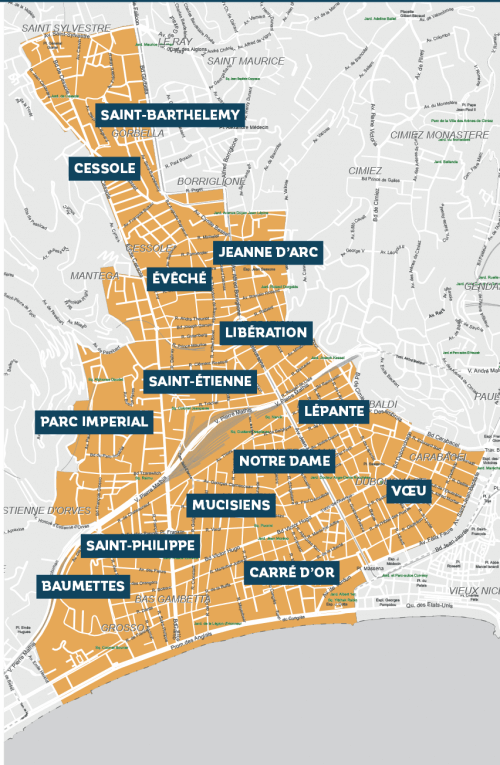 carte des quartiers de Nice