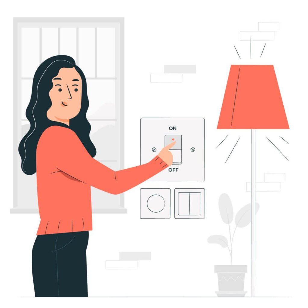 Illustration représentant une femme actionnant un interrupteur d'électricité